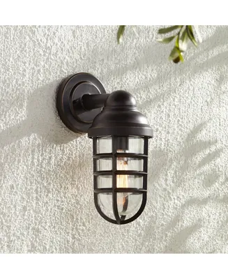 Marlowe Rustic Industrial Farmhouse Outdoor Wall Light Fixture Bronze Cage 13.25" Clear Glass for Exterior Barn Deck House Porch Yard Patio Outside Ga