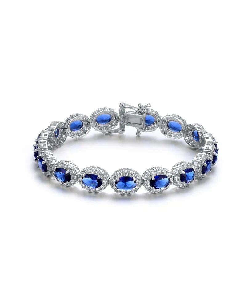 Genevive Sterling Silver Oval Clear Cubic Zirconia Stylish Tennis Bracelet