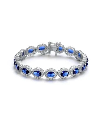 Genevive Sterling Silver Oval Clear Cubic Zirconia Stylish Tennis Bracelet