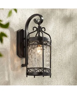 Paseo European Country Outdoor Wall Light Fixture Matte Black 19" Clear Hammered Glass Decor for Exterior House Porch Patio Outside Deck Garage Yard F