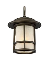 Cressona Mission Modern Outdoor Wall Light Fixture Oil Rubbed Bronze 12" Etched Amber Glass for Exterior House Porch Patio Outside Deck Garage Yard Fr