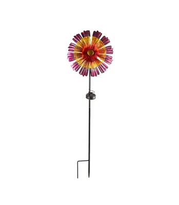 36" Solar Art Glass with Metal Purple Petals Floral Garden Stake