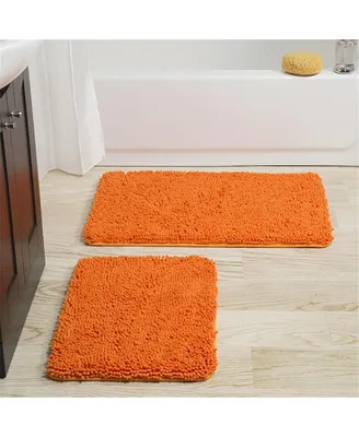 Lavish Home 67-18-o Memory Foam Shag Bath Mat, Orange - 2 Piece