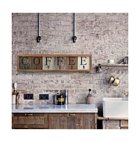 Rustic Coffee Mug Rack Wall Mounted, Printed Coffee Sign - 6 Coffee Cup Hooks - Wooden Coffee Mug Organizer - Distressed Coffee Rack Sign (31.5")