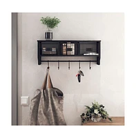 Rustic Coat Rack Wall Mounted Shelf With Hooks & Baskets, Entryway Organizer 5 And Cubbies