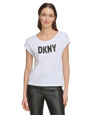 Dkny Women's Logo-Print Boat-Neck T-Shirt