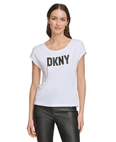 Dkny Women's Logo-Print Boat-Neck T-Shirt