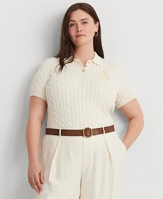 Lauren Ralph Plus Cable-Knit Polo Shirt
