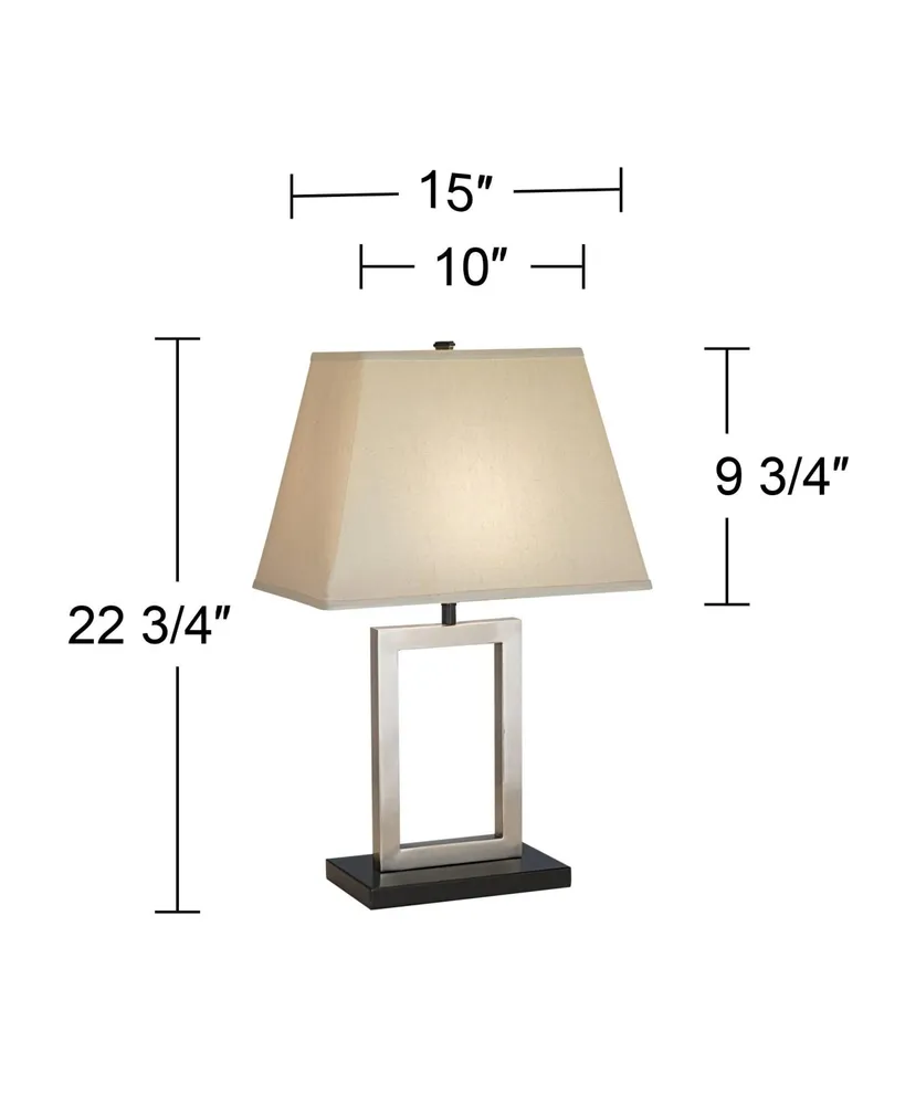 Modern Accent Table Lamp 22 3/4" High Brushed Nickel Open Geometric Metal Rectangular Linen Fabric Shade for Bedroom Living Room House Home Bedside Ni