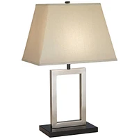 Modern Accent Table Lamp 22 3/4" High Brushed Nickel Open Geometric Metal Rectangular Linen Fabric Shade for Bedroom Living Room House Home Bedside Ni