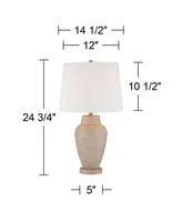 Rupert Rustic Farmhouse Country Cottage Table Lamp 24 3/4" High Beige Hammered Metal Vase Off White Linen Drum Shade for Bedroom Living Room House Hom