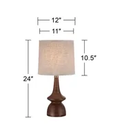 Rexford Mid Century Modern Table Lamp 24" High Walnut Faux Wood Brown Off White Linen Tapered Drum Shade for Bedroom Living Room House Home Bedside Ni