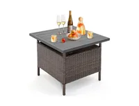 Patio Square Wicker Side Table with Umbrella Hole for Yard Garden Poolside