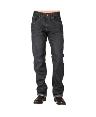Men's Relaxed Straight Leg Premium Denim Jeans Black Coated Throwback Style Zipper Trim Pockets