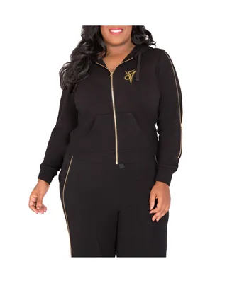 Women's Plus Curvy Fit French Terry Gold Zip Wrap Tie Hoodie