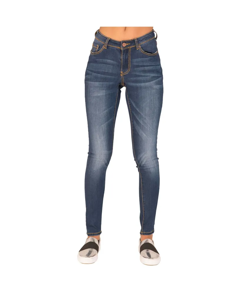 Poetic Justice Tall Women's Curvy Fit Blue Medium Whiskering Blasted Skinny  Jeans at  Women's Jeans store