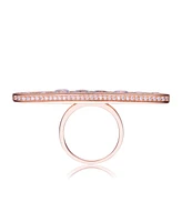 Sterling Silver 18K Rose Gold Plated Clear Cubic Zirconia on Long Strip Accent Ring