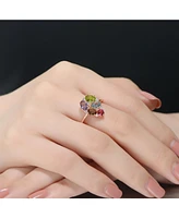 Stylish Sterling Silver 18K Rose Gold Plated with Multi-color Cubic Zirconia Top Ring - Multi