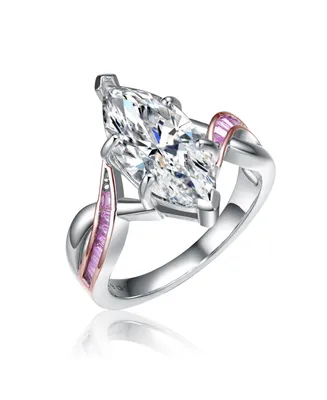 Stunning Sterling Silver Two Tone Plated with Clear and Pink Cubic Zirconia Ring