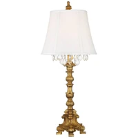 Duval Traditional French Style Table Lamp 34" Tall Bright Gold Candlestick Crystal White Fabric Bell Shade for Living Room Bedroom House Bedside Night