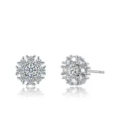 White Gold Plated with Cubic Zirconia Snowflake Cluster Stud Earrings