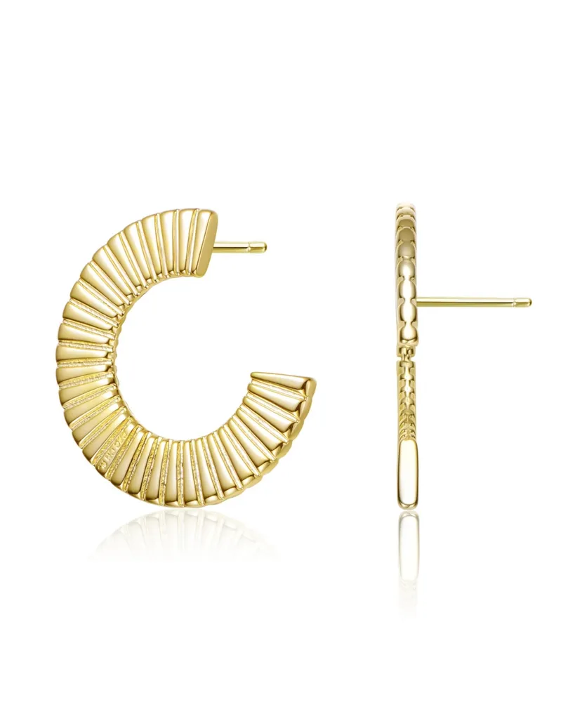 Stylish 14K Gold Plated Ribbed wide Open Circle Hoop Earrings