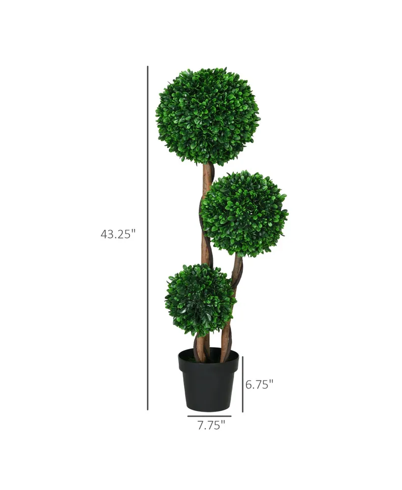 Homcom 3.5' Artificial Tree, Three Ball Boxwood Topiary for Indoor Outdoor