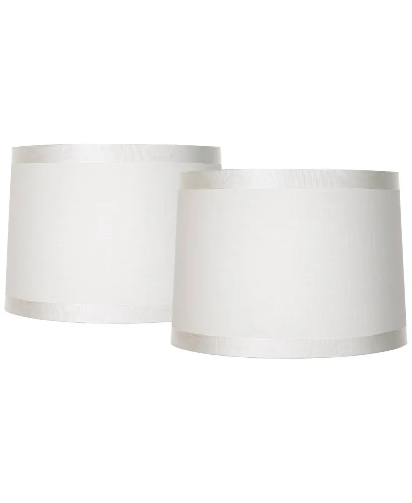 Set of 2 White Fabric Medium Drum Lamp Shades 13" Top x 14" Bottom x 10" High (Spider) Replacement with Harp and Finial - Spring crest