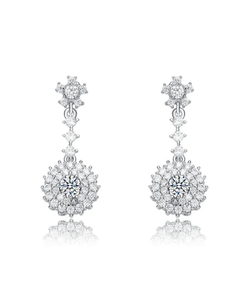 Elegant White Gold Plated Cubic Zirconia Round Dangle Earrings