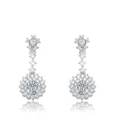 Elegant White Gold Plated Cubic Zirconia Round Dangle Earrings