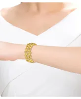 14k Yellow Gold Plated with Cubic Zirconia French Pave Medallion Mesh Link Bracelet