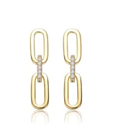Classic 14k Yellow Gold Plated with Cubic Zirconia Triple Chain Drop Earrings