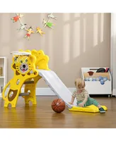 Qaba 2 in 1 Toddler Slide for Indoors, Easy Set Up Slide for Kids with Lion-Design, Toy Baby Slide with Basketball Hoop for Kids 18
