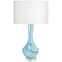 Codie Modern Table Lamp 28 1/2" Tall Clear Blue Swirls Art Glass Gourd White Fabric Drum Shade Decor for Bedroom Living Room House Home Bedside Nights