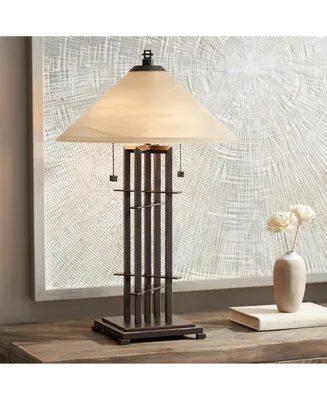 Metro Collection Planes 'n' Posts Mission Rustic Accent Table Lamp 23.5" High Bronze Cone Alabaster Art Glass Shade Decor for Living Room Bedroom Hous