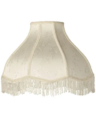 Springcrest 6" Top x 17" Bottom x 11" High x 12" Slant Lamp Shade Replacement Large Cream White Dome Traditional Fabric Fringe Floral Scalloped Spider