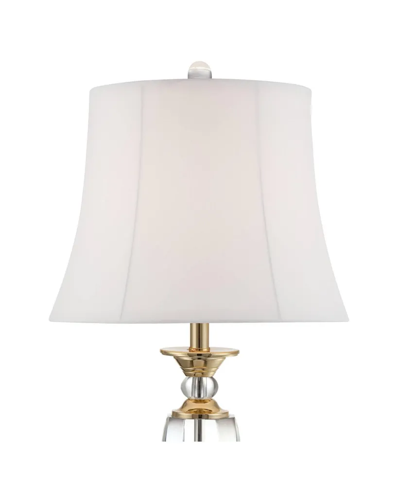 Traditional Table Lamp 31" Tall Brass Gold Faceted Clear Crystal White Flared Bell Fabric Shade for Bedroom Living Room Nightstand Bedside Office Hous