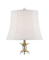Traditional Table Lamp 31" Tall Brass Gold Faceted Clear Crystal White Flared Bell Fabric Shade for Bedroom Living Room Nightstand Bedside Office Hous