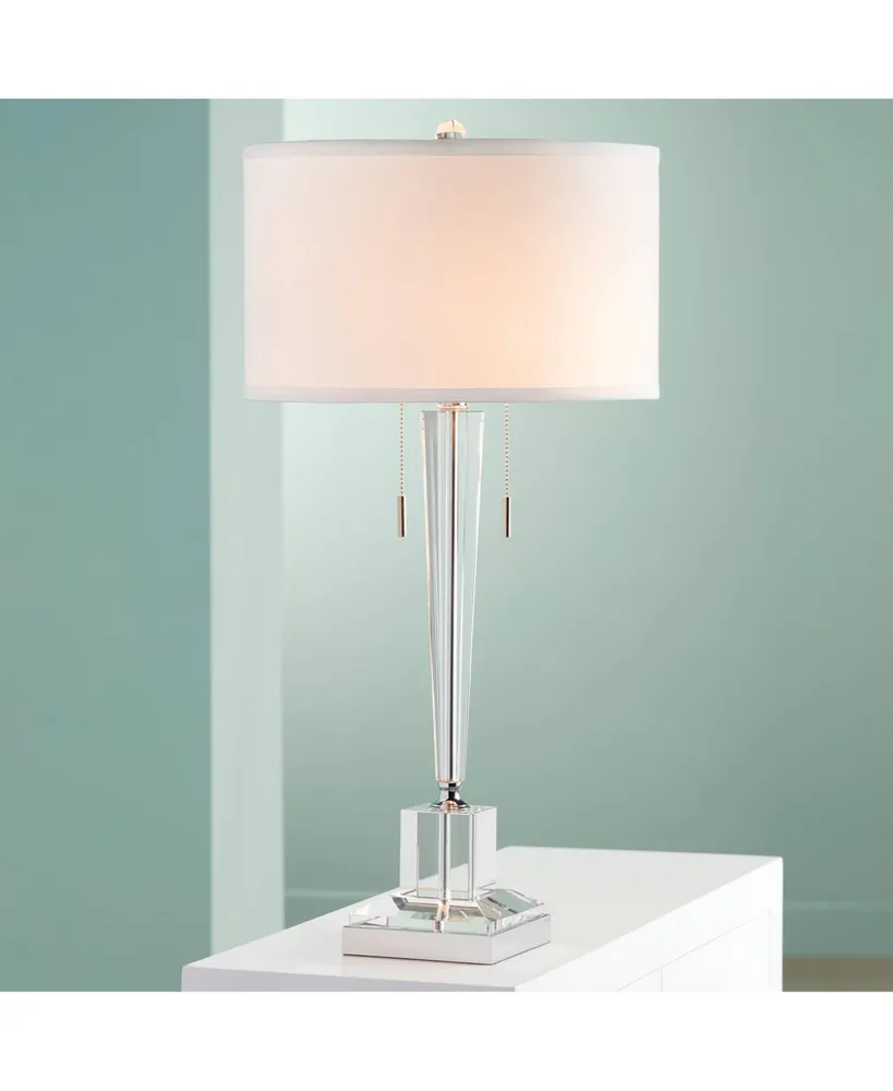 Renee Modern Art Deco Table Lamp 30 1/2" Tall Clear Crystal Glass Tapered Column White Drum Shade for Bedroom Living Room House Bedside Nightstand Hom