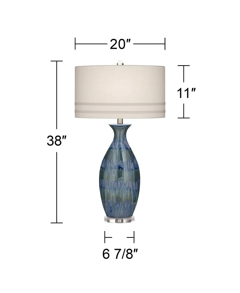 Annette Coastal Table Lamp Handcrafted 38" Tall Blue Drip Ceramic Vase Off White Oval Shade Decor for Living Room Bedroom House Bedside Home Office En