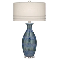 Annette Coastal Table Lamp Handcrafted 38" Tall Blue Drip Ceramic Vase Off White Oval Shade Decor for Living Room Bedroom House Bedside Home Office En