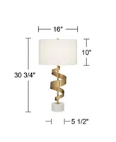 Modern Luxe Table Lamp 30 3/4" Tall Sculptural Gold Ribbon Wave Metal White Fabric Drum Shade Decor for Living Room Bedroom House Bedside Nightstand H