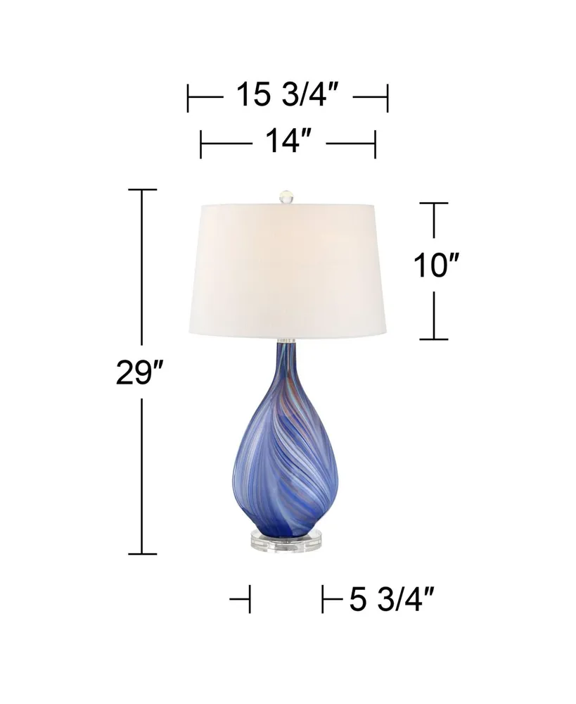 Taylor 29" Tall Teardrop Modern Coastal End Table Lamp Blue Art Glass Single Fabric White Shade Living Room Bedroom Bedside Nightstand House Office Ho