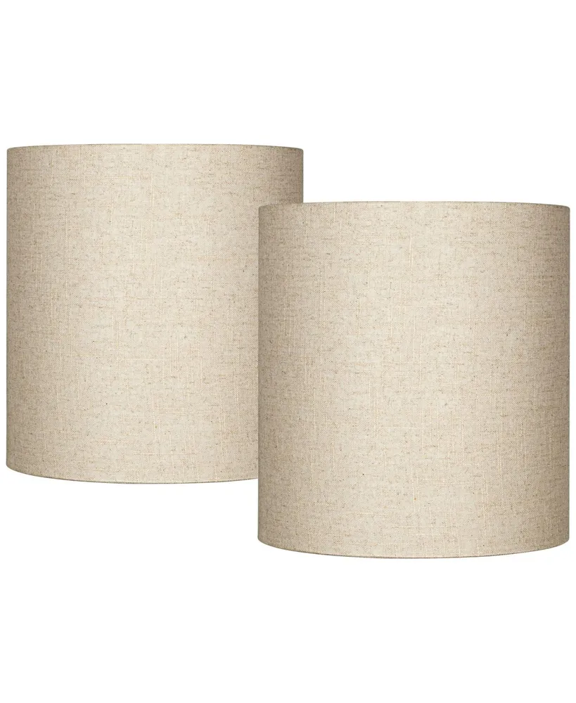 Set of 2 Hardback Tall Drum Lamp Shades Oatmeal Beige Medium 14" Top x 14" Bottom x 15" High Spider with Replacement Harp and Finial Fitting