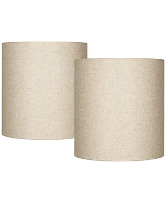 Set of 2 Hardback Tall Drum Lamp Shades Oatmeal Beige Medium 14" Top x 14" Bottom x 15" High Spider with Replacement Harp and Finial Fitting