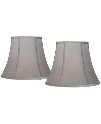 Set of 2 Softback Round Bell Lamp Shades Pewter Gray Medium 8" Top x 14" Bottom x 11" Slant x 10.5" High Spider with Replacement Harp and Finial Fitti