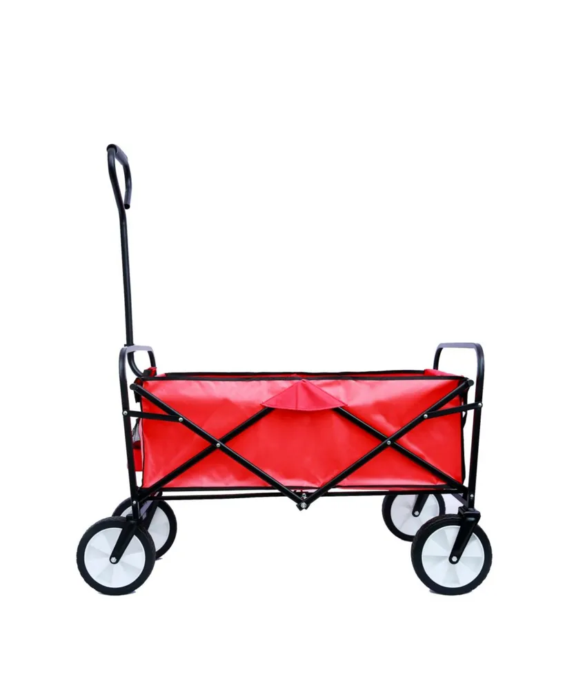 Folding Wagon Garden Shopping Beach Cart (Red)