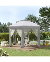 Outsunny 13' x 13' Pop Up Gazebo with 6 Zippered Mesh Netting, Gray