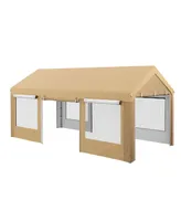 Outsunny 10' x 20' Carport, Height Adjustable w/ 4 Windows, 4 Doors, Beige