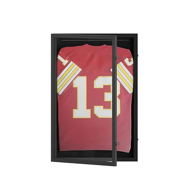 Hbcy Creations Jersey Display Case - Solid Wood with Uv Treated Acrylic Window Anti-Theft Lock 2 Keys For All Types of Jerseys